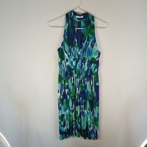 Calvin Klein Blue and Green Patterned Midi Dress